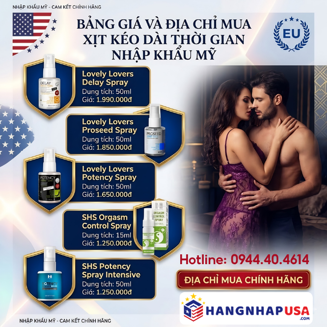 Bảng giá và địa chỉ mua xịt kéo dài thời gian nhập khẩu Mỹ