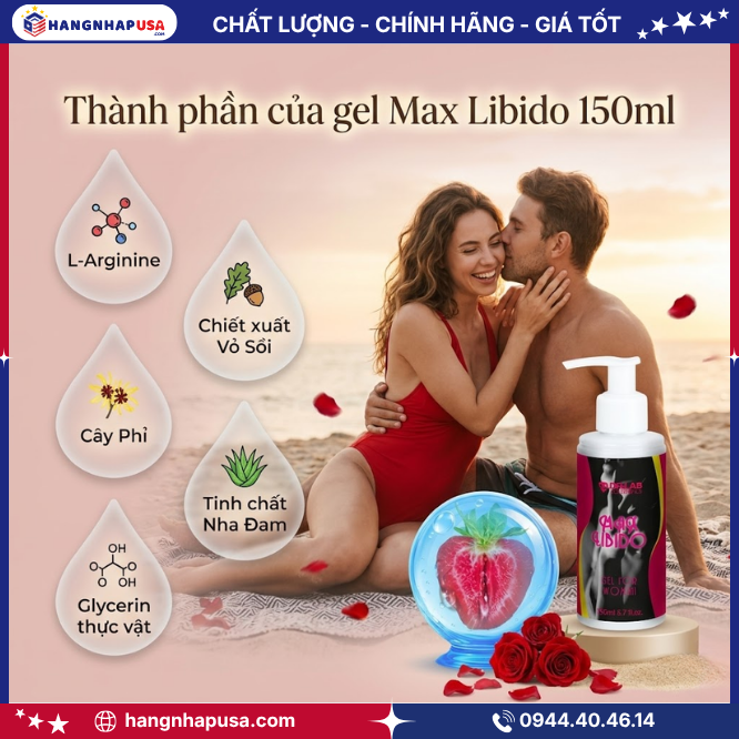 Thành phần của gel Max Libido 150ml hỗ trợ se khít âm đạo