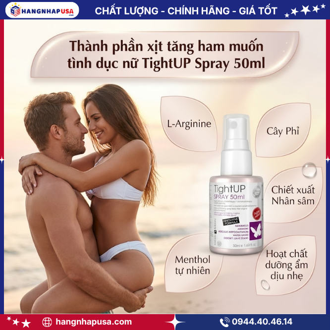Thành phần của xịt tăng ham muốn tình dục nữ TightUP Spray 50ml