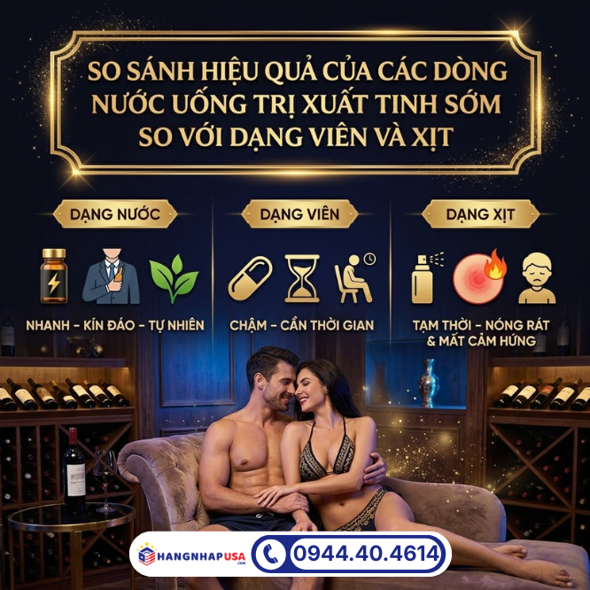 So sánh hiệu quả của các dòng nước uống trị xuất tinh sớm so với dạng viên và xịt