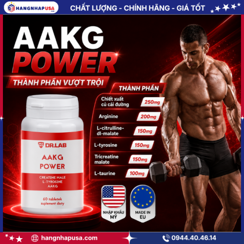 Thông tin về viên uống tăng cơ bắp AAKG POWER 60 viên từ Châu Âu