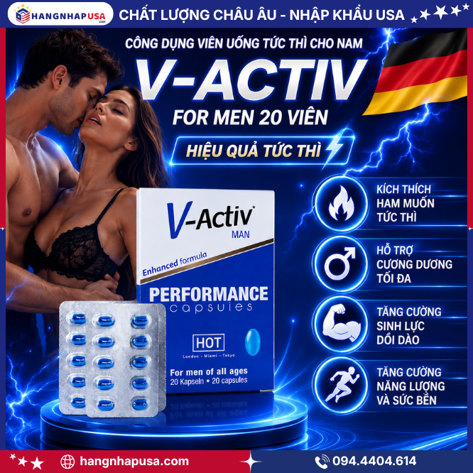 Công dụng viên uống tức thì cho nam V-Activ For Men 20 viên