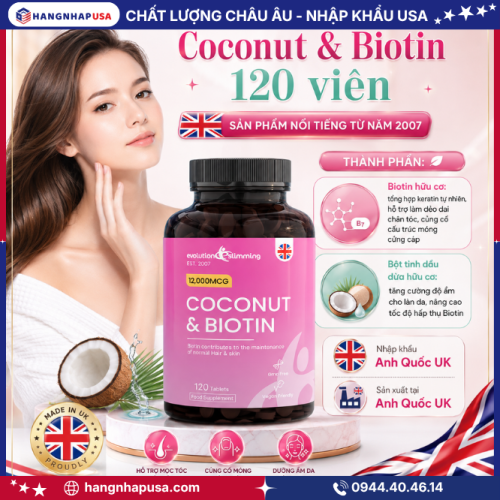 Thành phần tự nhiên trong viên uống Coconut & Biotin 120 viên