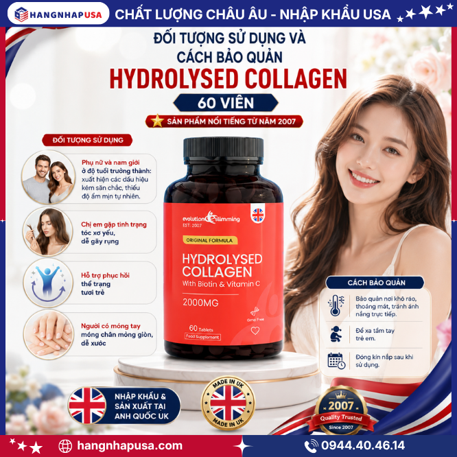 Công dụng vượt trội của viên uống Hydrolysed Collagen 60 viên