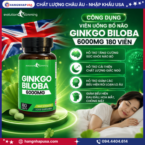 Công dụng của viên uống bổ não Ginkgo Biloba 6000mg 180 viên
